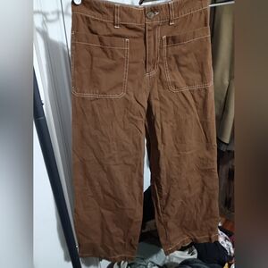 Adorable brown wide leg jeans with white stitching